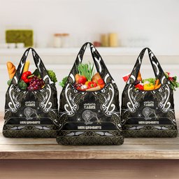 Waikato Tainui Aotearoa Meri Kirihimete Grocery Bag Maori Kiwi Bird Silver Fern Koru Pattern