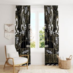 Waikato Tainui Aotearoa Meri Kirihimete Window Curtain Maori Kiwi Bird Silver Fern Koru Pattern