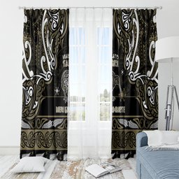 Waikato Tainui Aotearoa Meri Kirihimete Window Curtain Maori Kiwi Bird Silver Fern Koru Pattern