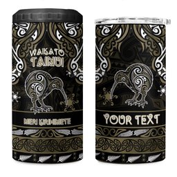 Personalised Waikato Tainui Aotearoa Meri Kirihimete 4 in 1 Can Cooler Tumbler Maori Kiwi Bird Silver Fern Koru Pattern
