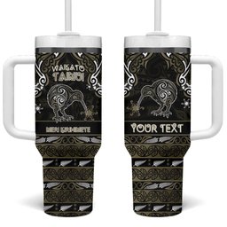 Personalised Waikato Tainui Aotearoa Meri Kirihimete Tumbler With Handle Maori Kiwi Bird Silver Fern Koru Pattern