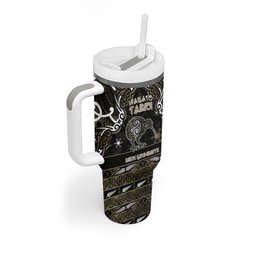 Personalised Waikato Tainui Aotearoa Meri Kirihimete Tumbler With Handle Maori Kiwi Bird Silver Fern Koru Pattern