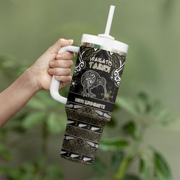 Personalised Waikato Tainui Aotearoa Meri Kirihimete Tumbler With Handle Maori Kiwi Bird Silver Fern Koru Pattern