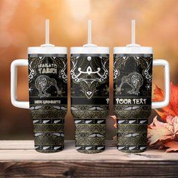 Personalised Waikato Tainui Aotearoa Meri Kirihimete Tumbler With Handle Maori Kiwi Bird Silver Fern Koru Pattern