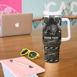 Personalised Waikato Tainui Aotearoa Meri Kirihimete Tumbler With Handle Maori Kiwi Bird Silver Fern Koru Pattern