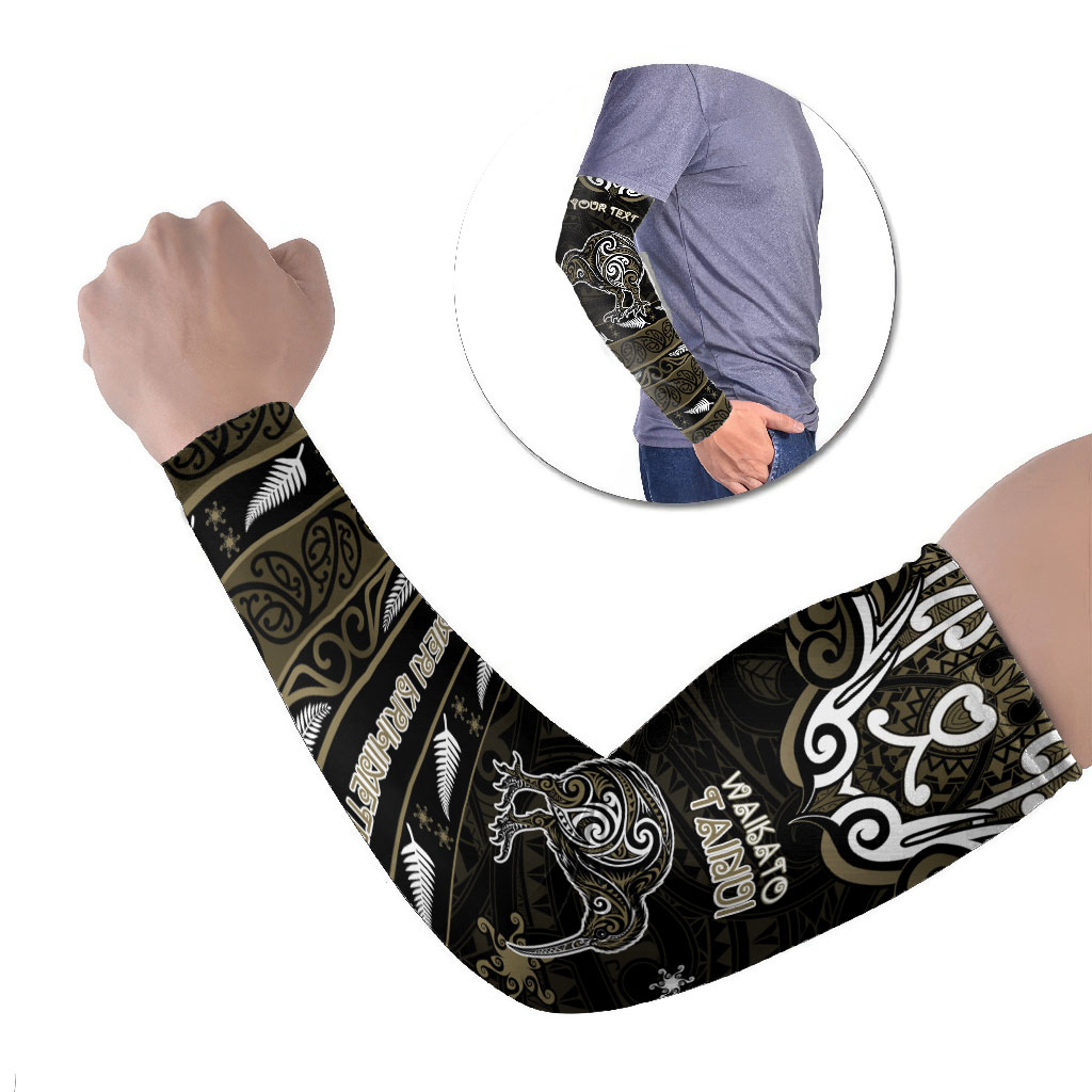 Personalised Waikato Tainui Aotearoa Meri Kirihimete Arm Sleeves Maori Kiwi Bird Silver Fern Koru Pattern