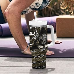 Personalised Waikato Tainui Aotearoa Meri Kirihimete Tumbler With Handle Maori Kiwi Bird Silver Fern Koru Pattern