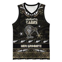 Personalised Waikato Tainui Aotearoa Meri Kirihimete Basketball Jersey Maori Kiwi Bird Silver Fern Koru Pattern
