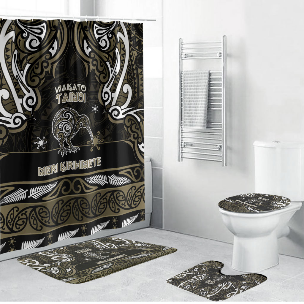 Waikato Tainui Aotearoa Meri Kirihimete Bathroom Set Maori Kiwi Bird Silver Fern Koru Pattern