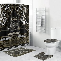 Waikato Tainui Aotearoa Meri Kirihimete Bathroom Set Maori Kiwi Bird Silver Fern Koru Pattern