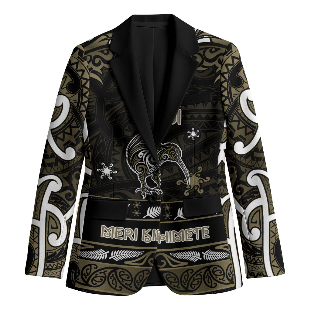 Personalised Waikato Tainui Aotearoa Meri Kirihimete Blazer Maori Kiwi Bird Silver Fern Koru Pattern