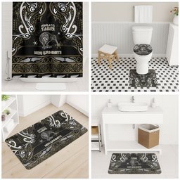 Waikato Tainui Aotearoa Meri Kirihimete Bathroom Set Maori Kiwi Bird Silver Fern Koru Pattern