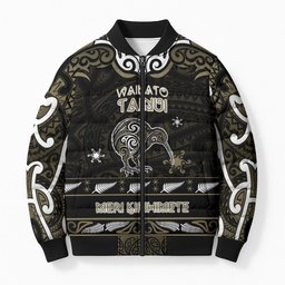 Personalised Waikato Tainui Aotearoa Meri Kirihimete Bomber Puffer Jacket Maori Kiwi Bird Silver Fern Koru Pattern