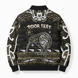Personalised Waikato Tainui Aotearoa Meri Kirihimete Bomber Puffer Jacket Maori Kiwi Bird Silver Fern Koru Pattern