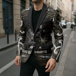 Personalised Waikato Tainui Aotearoa Meri Kirihimete Blazer Maori Kiwi Bird Silver Fern Koru Pattern
