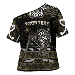 Personalised Waikato Tainui Aotearoa Meri Kirihimete Cross Shoulder Shirt Maori Kiwi Bird Silver Fern Koru Pattern