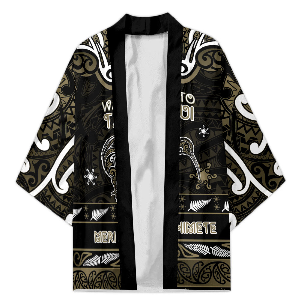 Personalised Waikato Tainui Aotearoa Meri Kirihimete Kimono Maori Kiwi Bird Silver Fern Koru Pattern