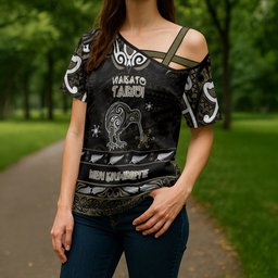 Personalised Waikato Tainui Aotearoa Meri Kirihimete Cross Shoulder Shirt Maori Kiwi Bird Silver Fern Koru Pattern