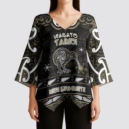 Personalised Waikato Tainui Aotearoa Meri Kirihimete Kimono Sleeve Blouse Maori Kiwi Bird Silver Fern Koru Pattern