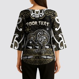 Personalised Waikato Tainui Aotearoa Meri Kirihimete Kimono Sleeve Blouse Maori Kiwi Bird Silver Fern Koru Pattern