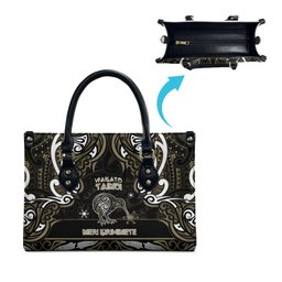 Waikato Tainui Aotearoa Meri Kirihimete Leather Bag Maori Kiwi Bird Silver Fern Koru Pattern