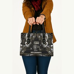 Waikato Tainui Aotearoa Meri Kirihimete Leather Bag Maori Kiwi Bird Silver Fern Koru Pattern