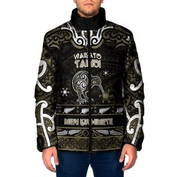 Personalised Waikato Tainui Aotearoa Meri Kirihimete Padded Jacket Maori Kiwi Bird Silver Fern Koru Pattern