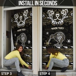 Personalised Waikato Tainui Aotearoa Meri Kirihimete Door Cover Maori Kiwi Bird Silver Fern Koru Pattern
