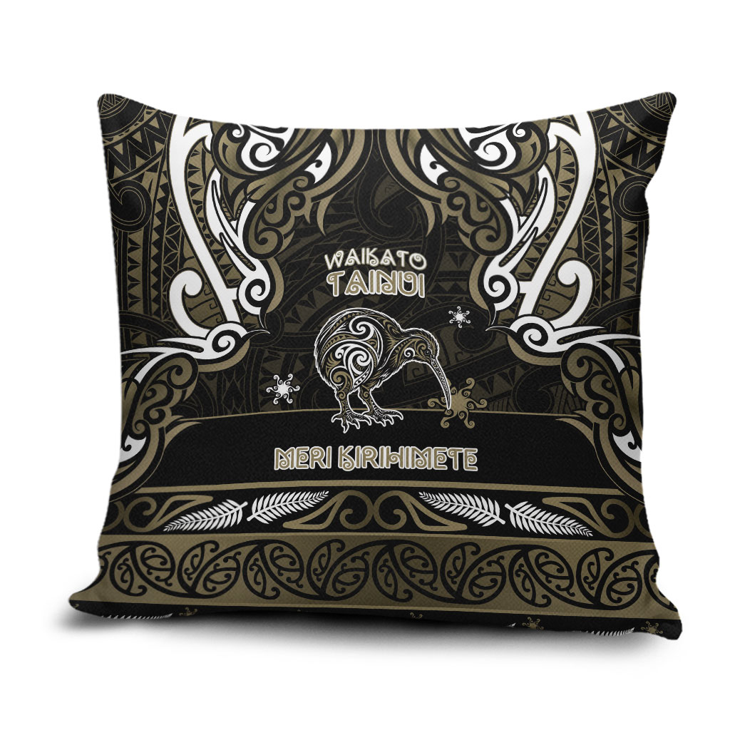 Waikato Tainui Aotearoa Meri Kirihimete Pillow Cover Maori Kiwi Bird Silver Fern Koru Pattern