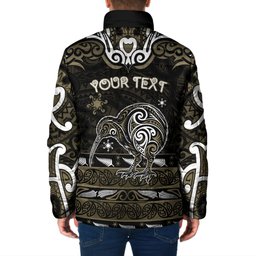 Personalised Waikato Tainui Aotearoa Meri Kirihimete Padded Jacket Maori Kiwi Bird Silver Fern Koru Pattern