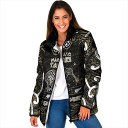 Personalised Waikato Tainui Aotearoa Meri Kirihimete Padded Jacket Maori Kiwi Bird Silver Fern Koru Pattern