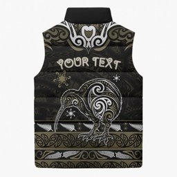 Personalised Waikato Tainui Aotearoa Meri Kirihimete Sleeveless Puffer Jacket Maori Kiwi Bird Silver Fern Koru Pattern