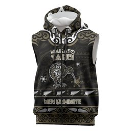 Personalised Waikato Tainui Aotearoa Meri Kirihimete Sleeveless Zip Hoodie Maori Kiwi Bird Silver Fern Koru Pattern