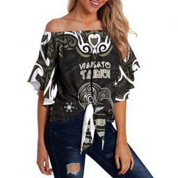 Personalised Waikato Tainui Aotearoa Meri Kirihimete Off Shoulder Wrap Waist Top Maori Kiwi Bird Silver Fern Koru Pattern