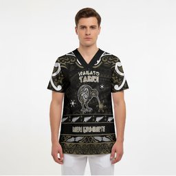Personalised Waikato Tainui Aotearoa Meri Kirihimete Scrub Top Maori Kiwi Bird Silver Fern Koru Pattern