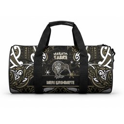 Waikato Tainui Aotearoa Meri Kirihimete Duffle Bag Maori Kiwi Bird Silver Fern Koru Pattern