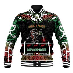 Personalised Ngai Tuhoe Aotearoa Meri Kirihimete Baseball Jacket Maori Kiwi Bird Silver Fern Koru Pattern