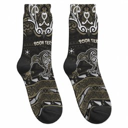 Personalised Waikato Tainui Aotearoa Meri Kirihimete Crew Socks Maori Kiwi Bird Silver Fern Koru Pattern
