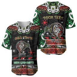 Personalised Ngai Tuhoe Aotearoa Meri Kirihimete Baseball Jersey Maori Kiwi Bird Silver Fern Koru Pattern
