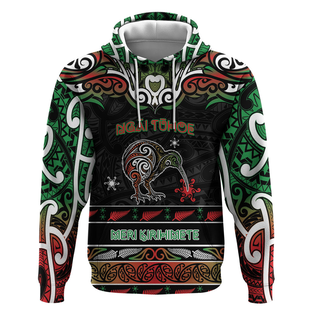 Personalised Ngai Tuhoe Aotearoa Meri Kirihimete Hoodie Maori Kiwi Bird Silver Fern Koru Pattern