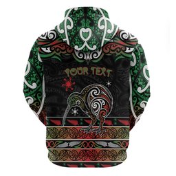 Personalised Ngai Tuhoe Aotearoa Meri Kirihimete Hoodie Maori Kiwi Bird Silver Fern Koru Pattern