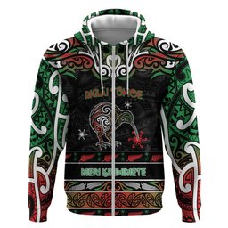 Personalised Ngai Tuhoe Aotearoa Meri Kirihimete Hoodie Maori Kiwi Bird Silver Fern Koru Pattern