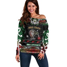 Personalised Ngai Tuhoe Aotearoa Meri Kirihimete Off Shoulder Sweater Maori Kiwi Bird Silver Fern Koru Pattern