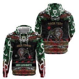 Personalised Ngai Tuhoe Aotearoa Meri Kirihimete Hoodie Maori Kiwi Bird Silver Fern Koru Pattern