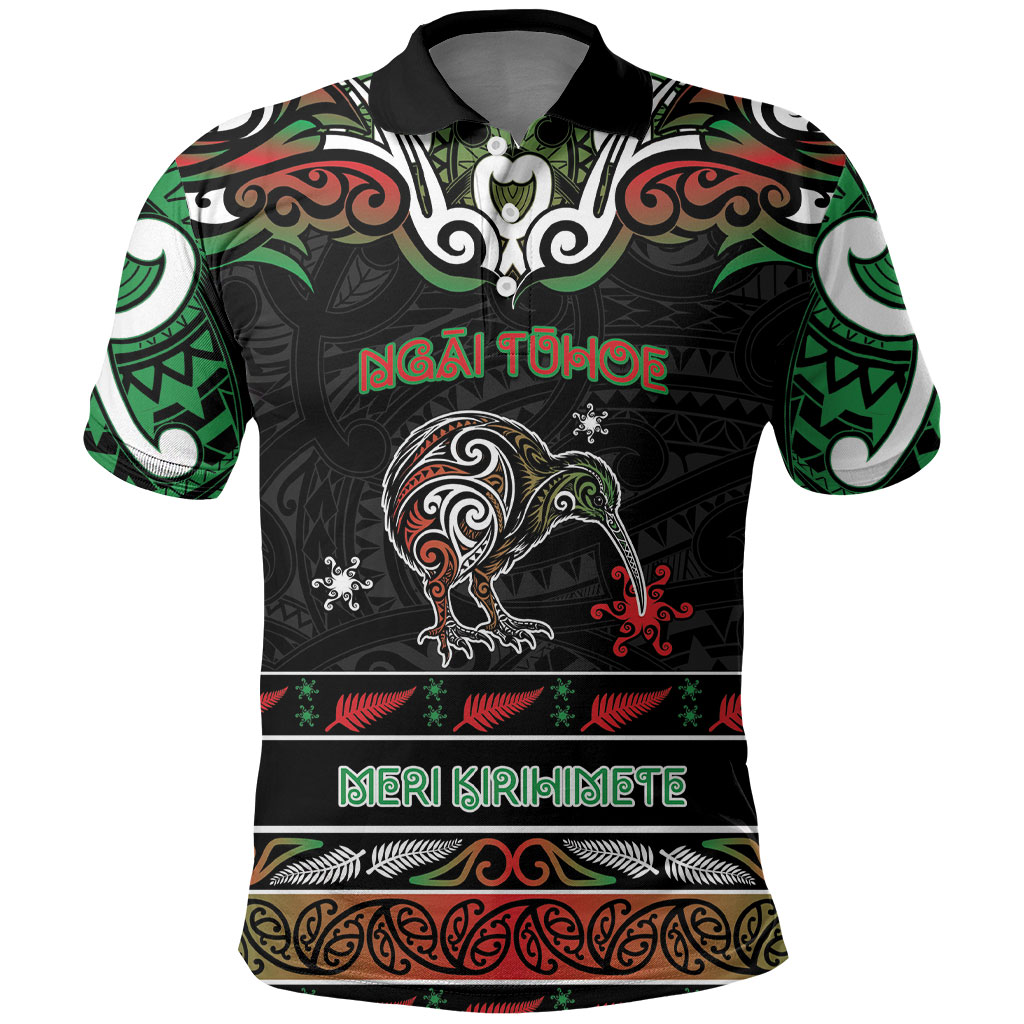 Personalised Ngai Tuhoe Aotearoa Meri Kirihimete Polo Shirt Maori Kiwi Bird Silver Fern Koru Pattern