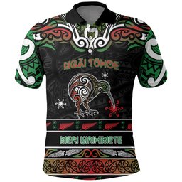 Personalised Ngai Tuhoe Aotearoa Meri Kirihimete Polo Shirt Maori Kiwi Bird Silver Fern Koru Pattern