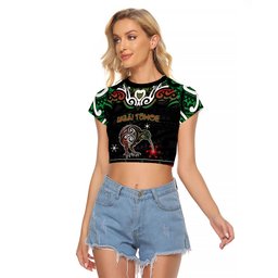 Personalised Ngai Tuhoe Aotearoa Meri Kirihimete Raglan Cropped T Shirt Maori Kiwi Bird Silver Fern Koru Pattern