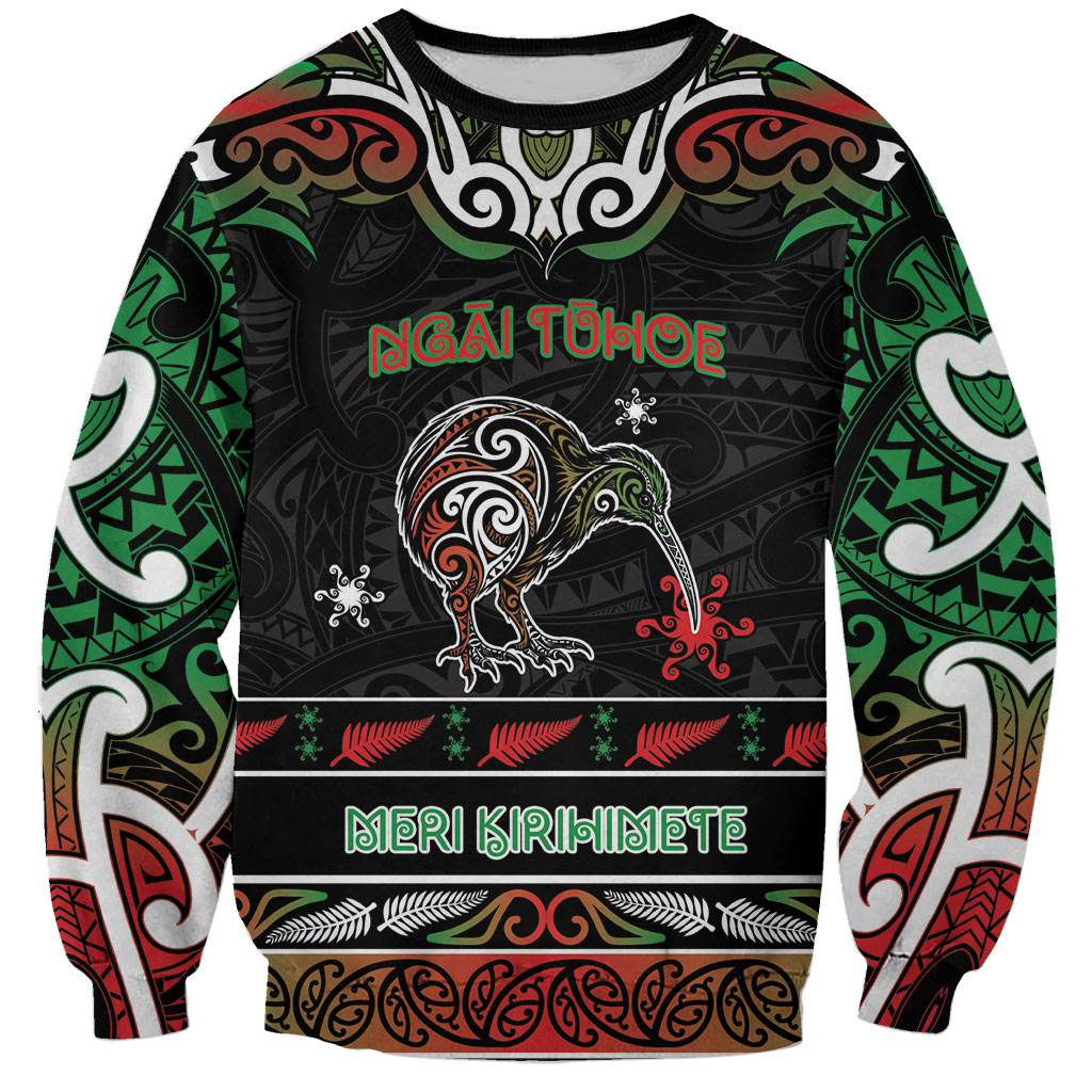Personalised Ngai Tuhoe Aotearoa Meri Kirihimete Sweatshirt Maori Kiwi Bird Silver Fern Koru Pattern