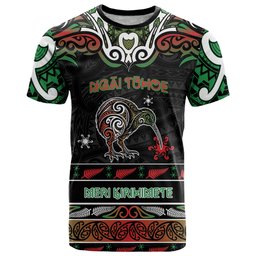 Personalised Ngai Tuhoe Aotearoa Meri Kirihimete T Shirt Maori Kiwi Bird Silver Fern Koru Pattern