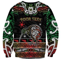 Personalised Ngai Tuhoe Aotearoa Meri Kirihimete Sweatshirt Maori Kiwi Bird Silver Fern Koru Pattern